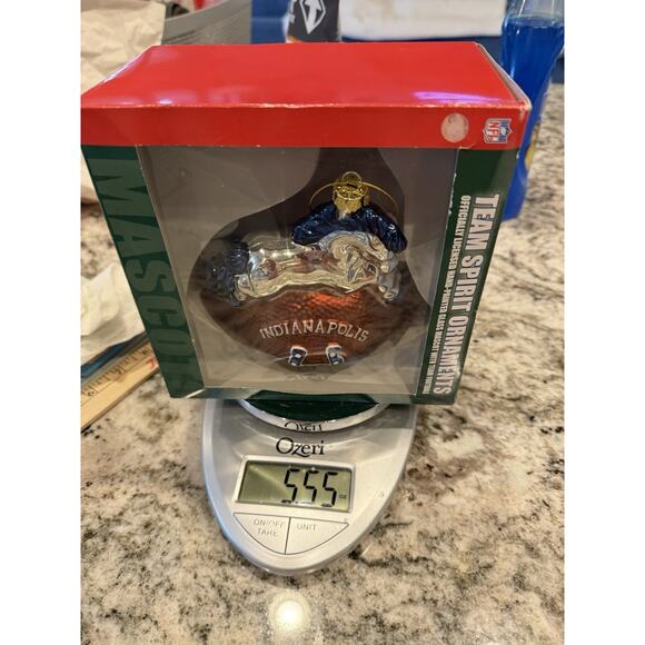 NFL Indianapolis Colts Hand painted Blown Glass Mascot w/Football Ornament NIB - Picture 4 of 6